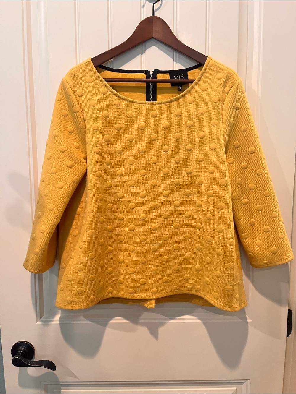 W5 (Anthropologie) Large Dot Textured Blouse Made In USA Back 1/4 Zip Pullover